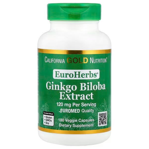 California Gold Nutrition, EuroHerbs™, Ginkgo Biloba Extract, Euromed Quality, 120 mg, 180 Veggie Capsules