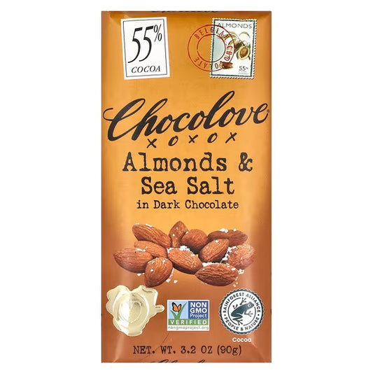 Chocolove, Almonds & Sea Salt in Dark Chocolate, 55% Cocoa, 3.2 oz (90 g)