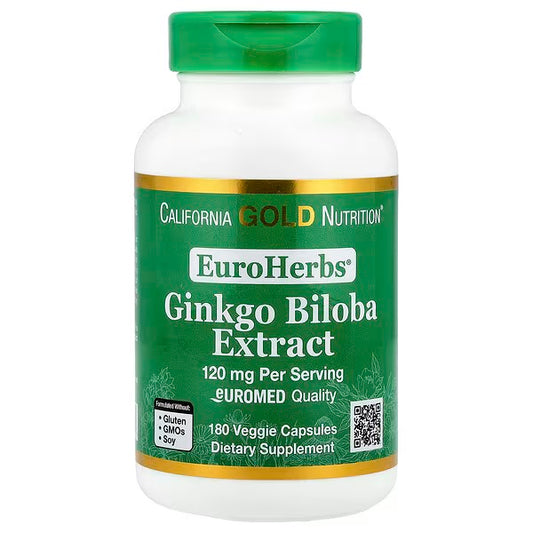 California Gold Nutrition, EuroHerbs™, Ginkgo Biloba Extract, Euromed Quality, 120 mg, 180 Veggie Capsules